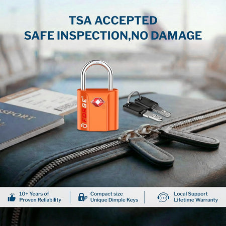 Orange 4 Pack TSA Approved Luggage Locks Ultra-Secure Dimple Key Travel Locks with Zinc Alloy Body