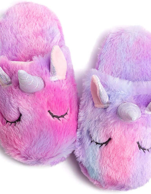 Load image into Gallery viewer, Rainbow Unicorn Slippers/Cute Fluffy Girls Slippers/Cozy Plush Indoor Outdoor Women Slippers/Best Unicorn Gifts
