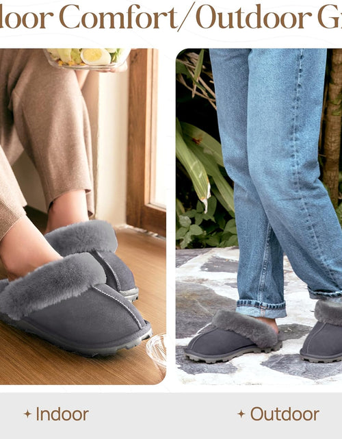 Load image into Gallery viewer, Genuine Australian Sheepskin Women Slippers, Water-Resistant Warm and Fluffy Outdoor House Slippers for Women
