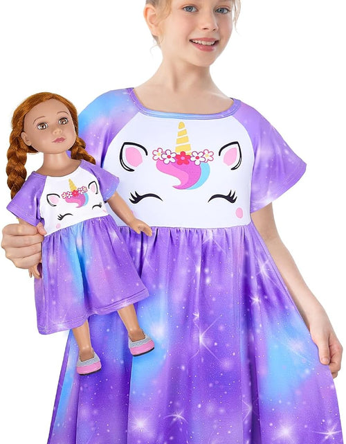 Load image into Gallery viewer, Doll and Girl Matching Nightgown Unicorn Outfit Pajamas Night Dress for Girls and 18" Dolls Clothes
