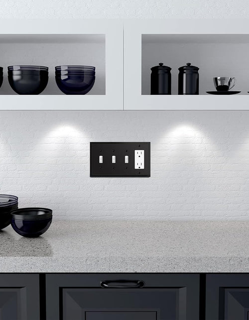 Load image into Gallery viewer, Modern Edge Decorative Wall Plate Switch Plate Outlet Cover, Durable Solid Zinc Alloy (Triple Toggle/Single Decorator, Matte Black)
