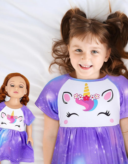 Load image into Gallery viewer, Doll and Girl Matching Nightgown Unicorn Outfit Pajamas Night Dress for Girls and 18" Dolls Clothes
