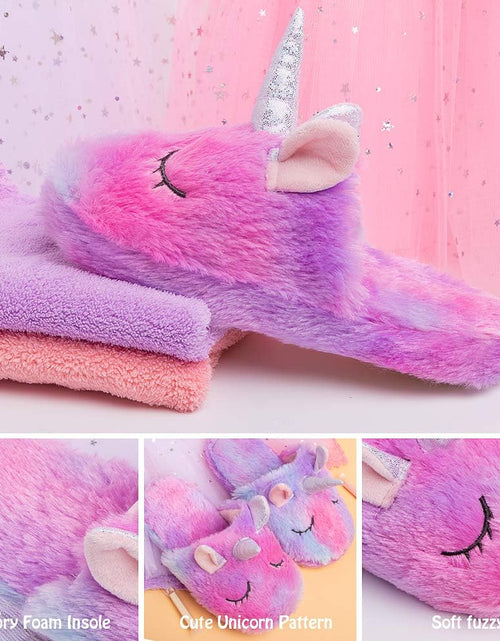 Load image into Gallery viewer, Rainbow Unicorn Slippers/Cute Fluffy Girls Slippers/Cozy Plush Indoor Outdoor Women Slippers/Best Unicorn Gifts
