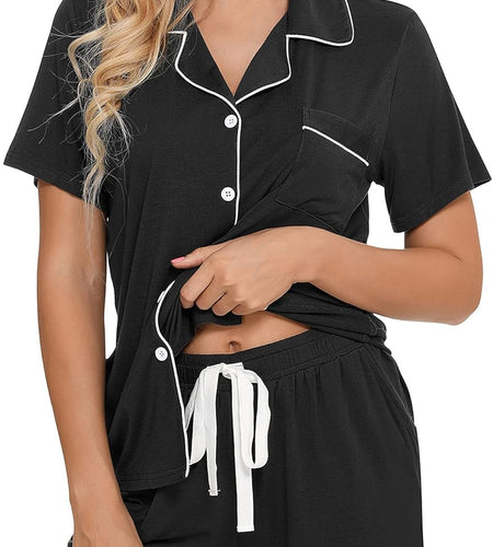 Womens Pajamas Set Short Sleeve Sleepwear Button down Nightwear Shorts Soft Pj Sets S-XXL
