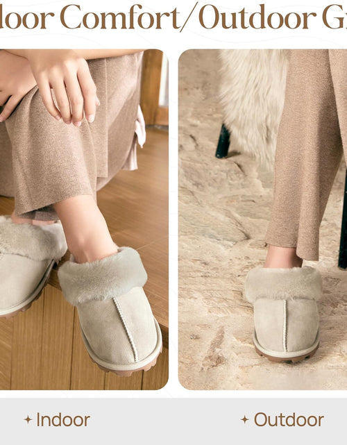 Load image into Gallery viewer, Genuine Australian Sheepskin Women Slippers, Water-Resistant Warm and Fluffy Outdoor House Slippers for Women
