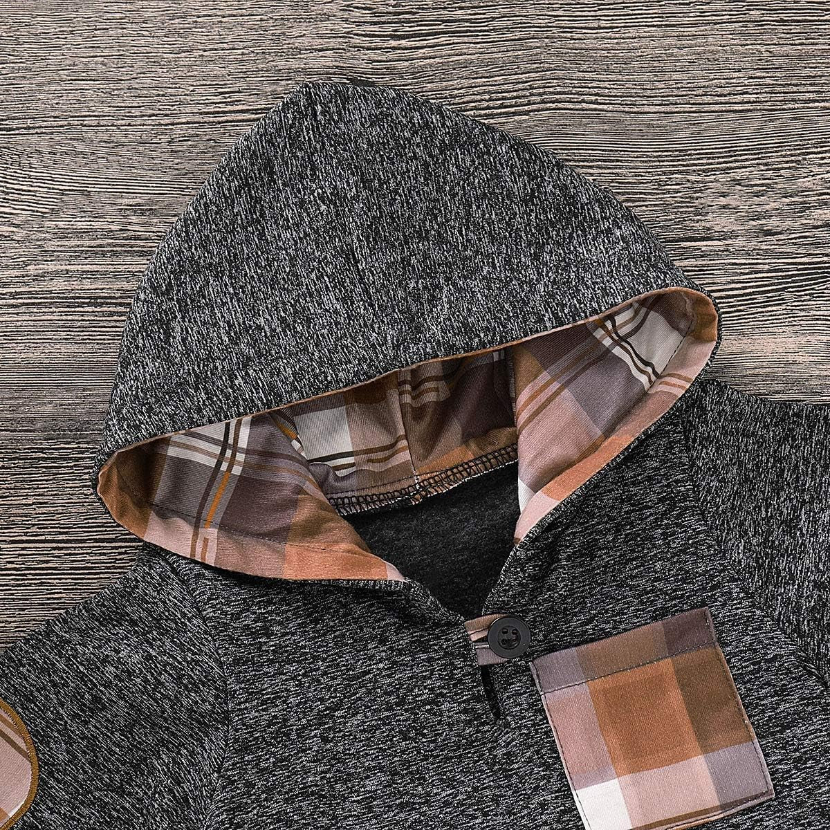 Toddler Infant Baby Boys Clothes Plaid Long Sleeve Hoodie Sweatshirt Pants Fall Winter 2Pcs Outfits Set