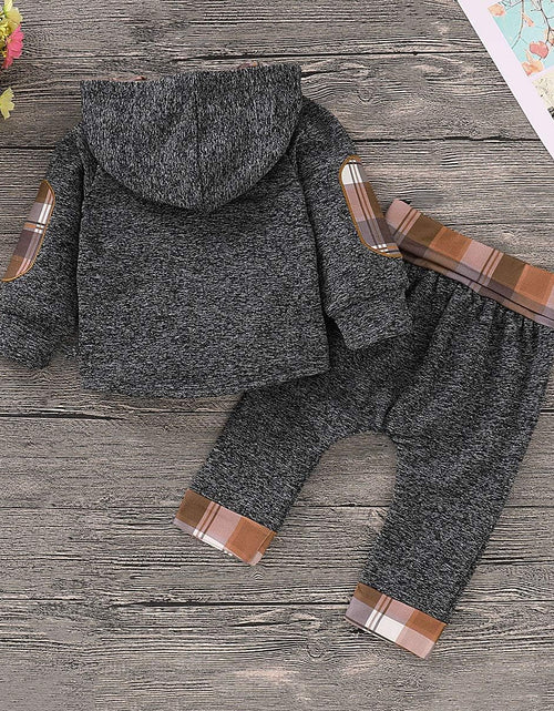 Load image into Gallery viewer, Toddler Infant Baby Boys Clothes Plaid Long Sleeve Hoodie Sweatshirt Pants Fall Winter 2Pcs Outfits Set
