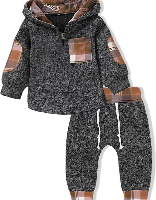 Load image into Gallery viewer, Toddler Infant Baby Boys Clothes Plaid Long Sleeve Hoodie Sweatshirt Pants Fall Winter 2Pcs Outfits Set
